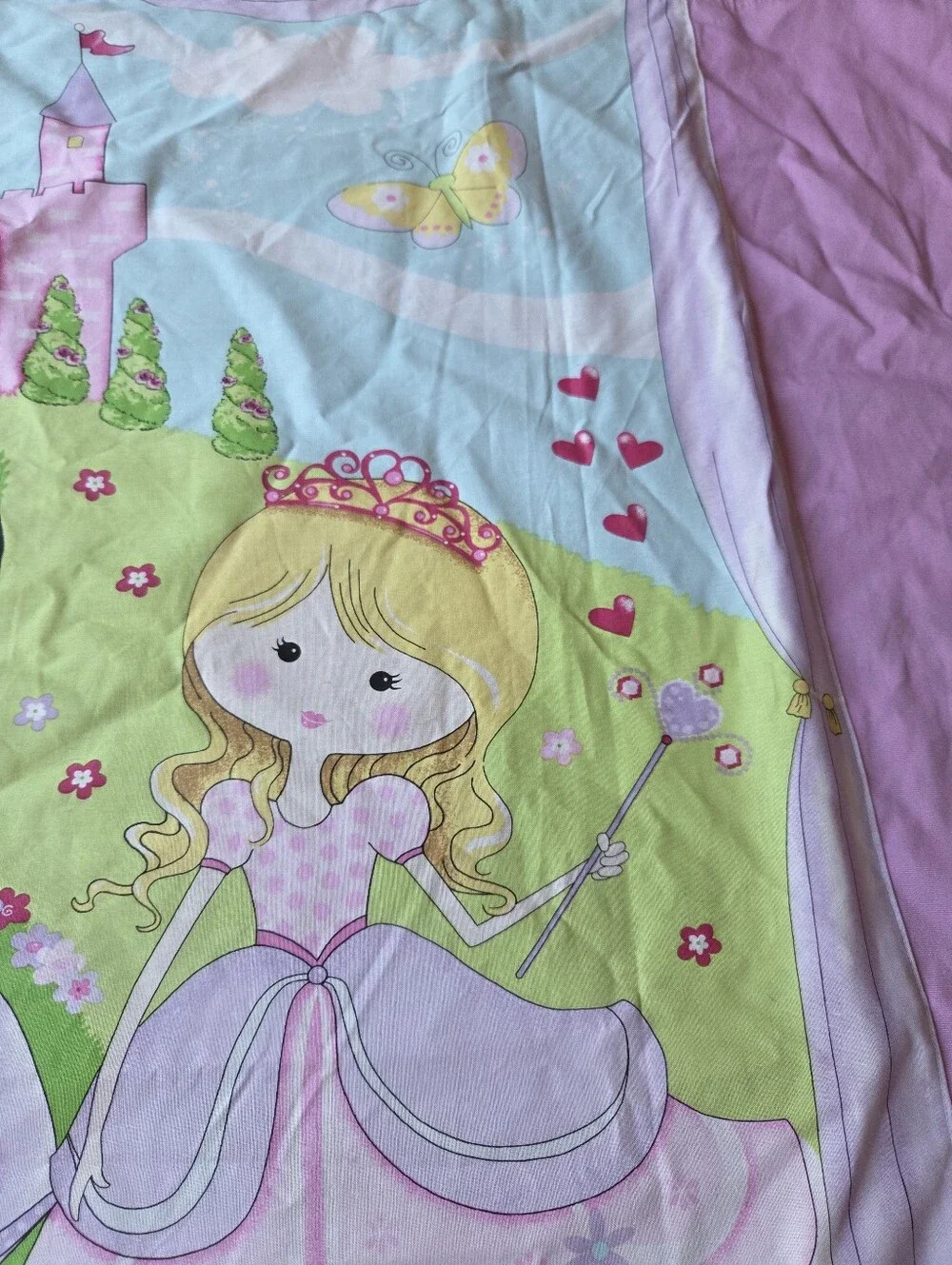 Set of 2 Hand Made Princess Castle Unicorn Pink & Purple Girls Bedroom Curtains